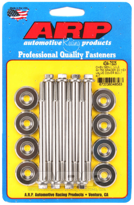 ARP Small Block Chevy GENIII/IV LS Series .750 Spacer Hex Valve Cover Bolt Kit - Stainless Steel - 434-7505