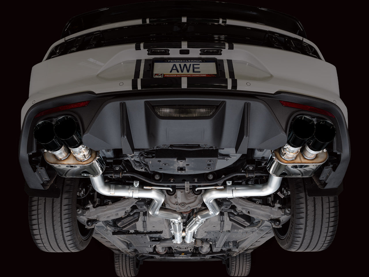 AWE Switchpath Exhaust Black Tips (2018 - 2023 Mustang GT) 3025-43550