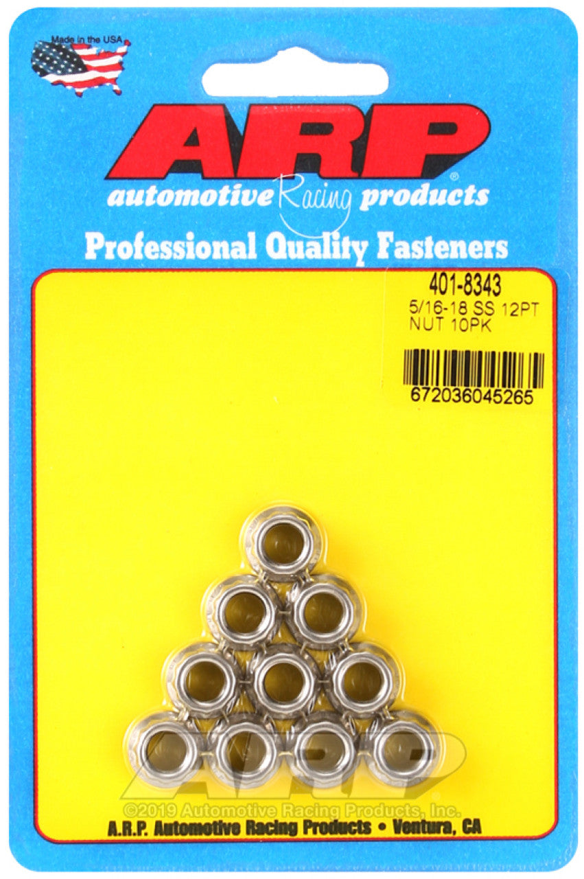 ARP 5/16-18 12PT Nut Kit SS - 10 PK - 401-8343