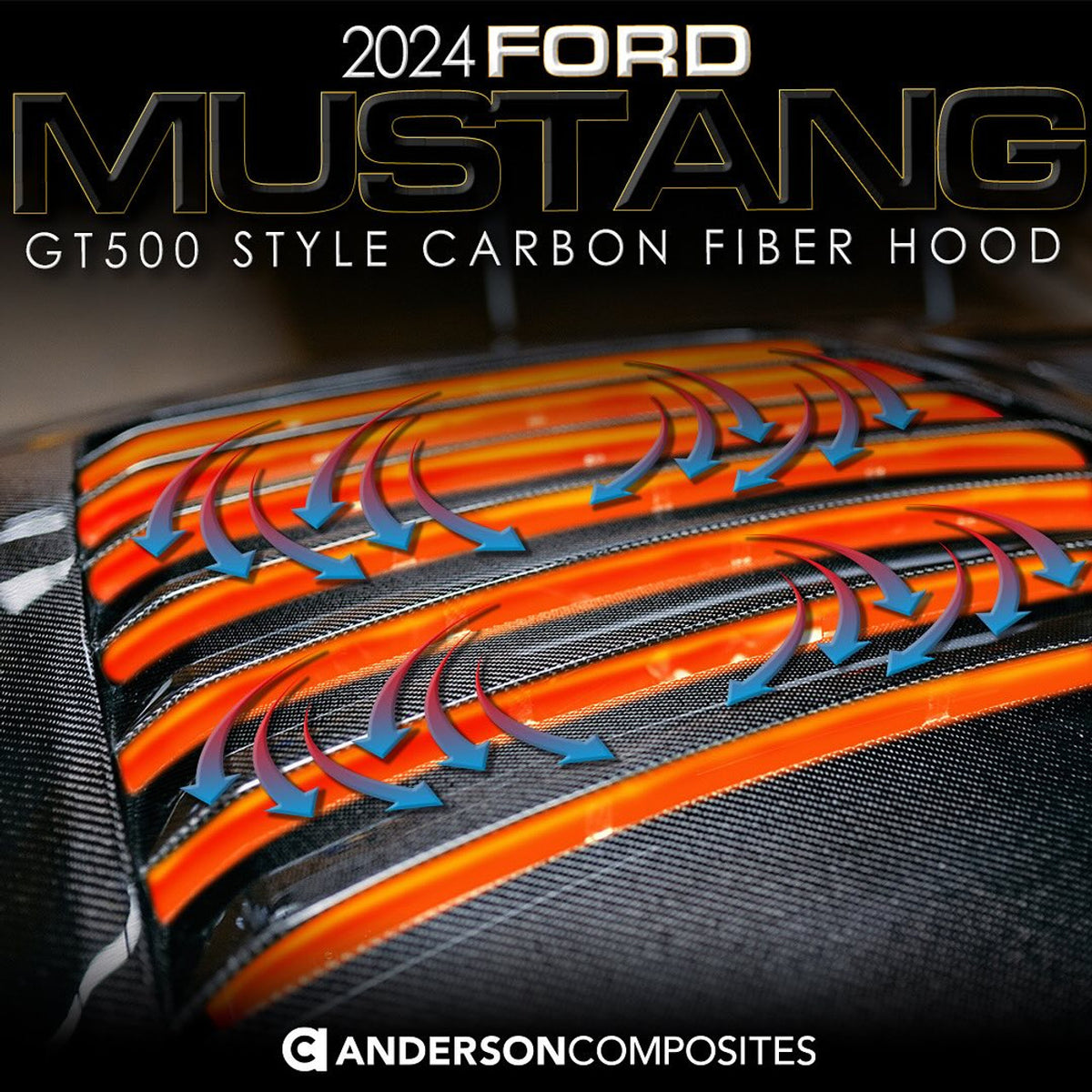 Anderson Composites Double Sided Type-GT5 Carbon Fiber Hood (2024-2025 Mustang) AC-HD24FDMU-GT5-DS