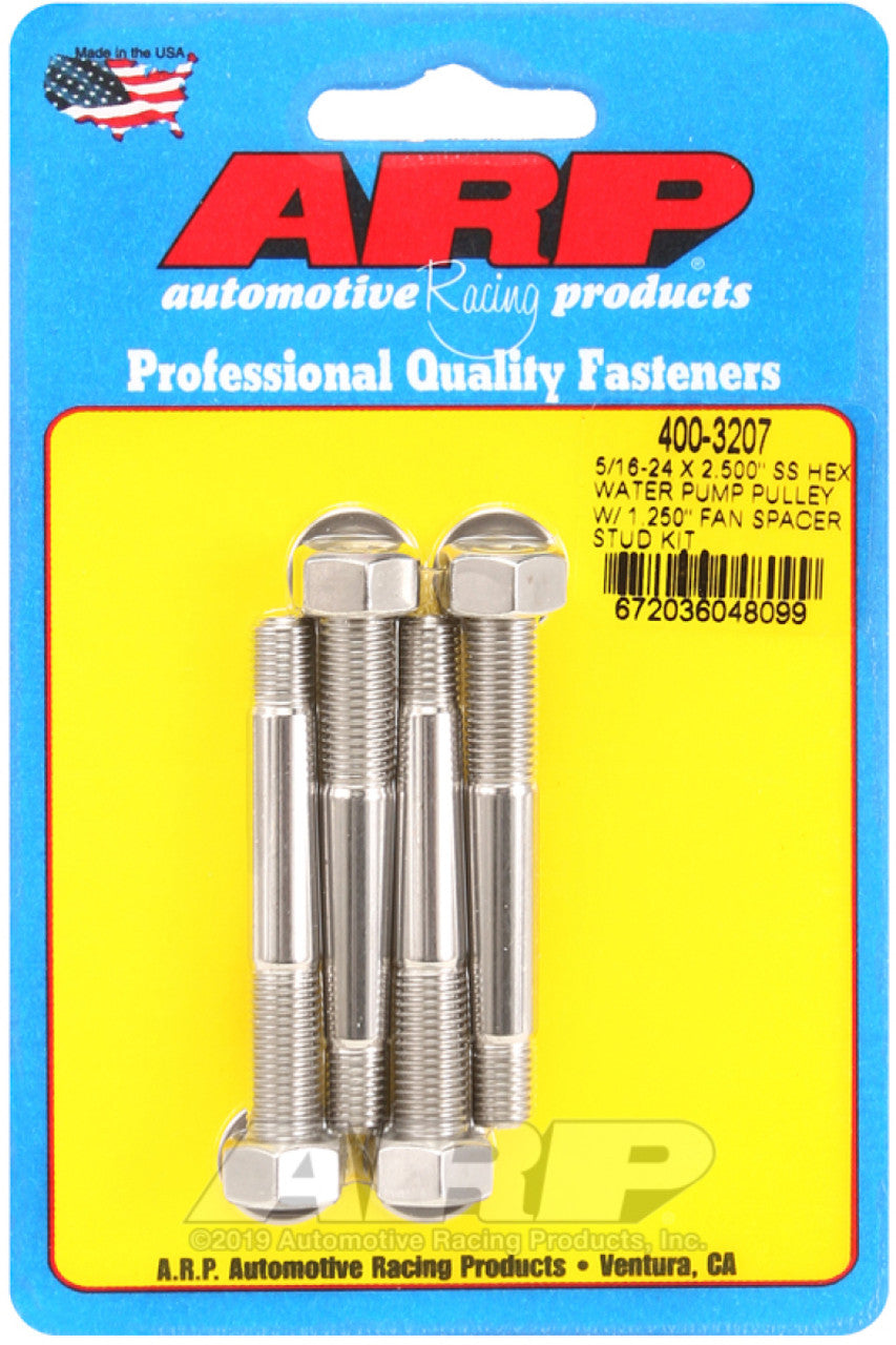 ARP 5/16-24 X 2.500 SS Hex Water Pump Pulley w/ 1.250in Fan Spacer Stud Kit - 400-3207