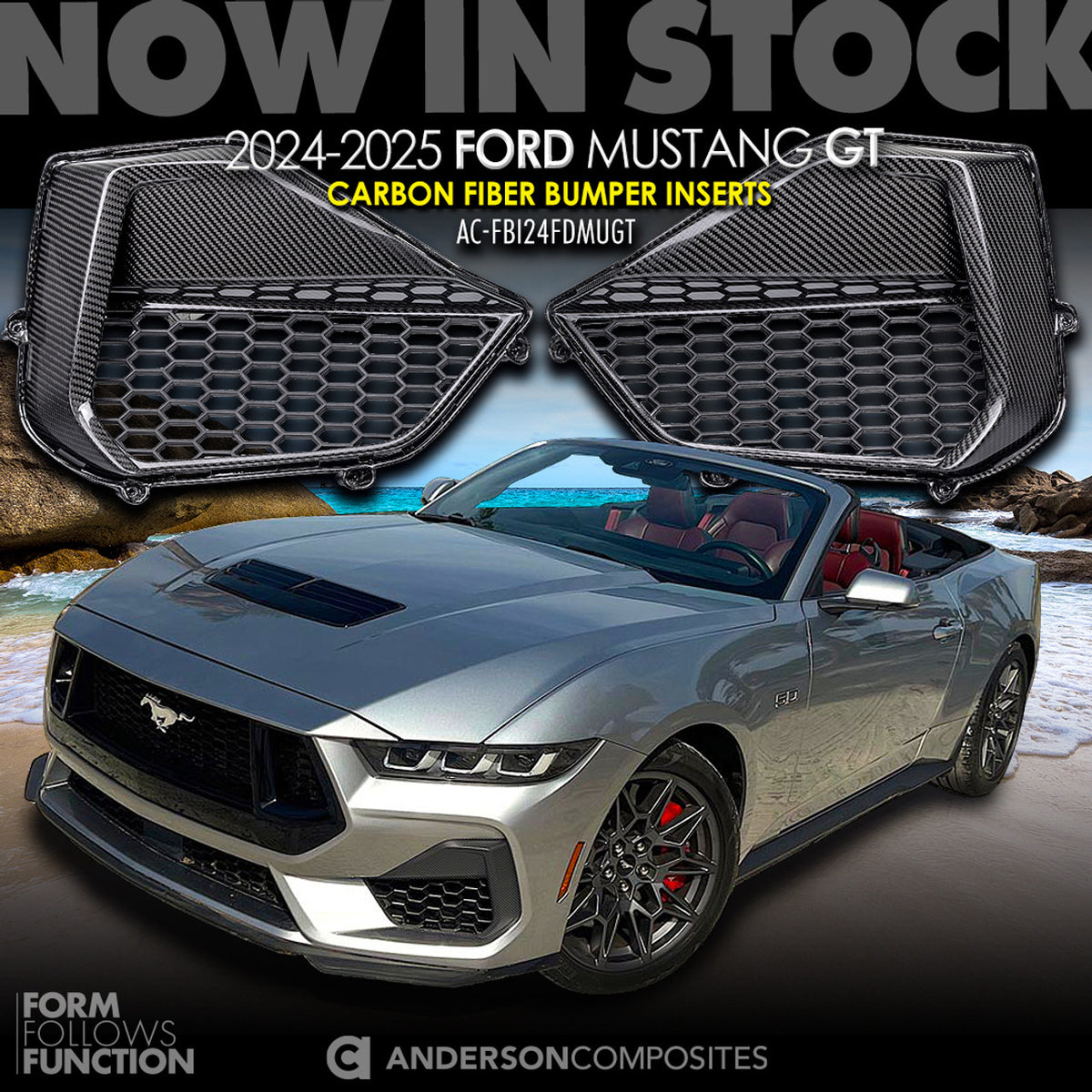 Anderson Composites Carbon Fiber Front Bumper Inserts (2024 - 2025 Mustang GT) AC-FBI24FDMUGT