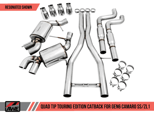 AWE Cat-Back Non-Resonated Exhaust Touring Edition Quad Outlet Black Tips (16-18 Camaro Coupe SS Manual/ZL1) 3020-43076