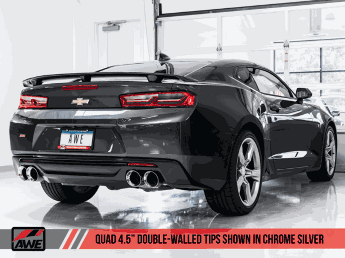 AWE Cat-Back Non-Resonated Exhaust Touring Edition Quad Outlet Chrome Tips (16-18 Camaro Coupe SS Manual/ZL1) 3020-42068