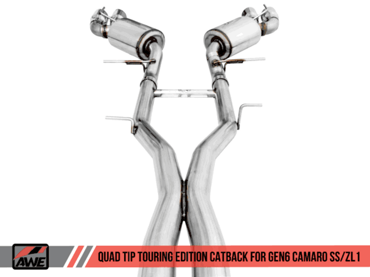 AWE Cat-Back Non-Resonated Exhaust Touring Edition Quad Outlet Chrome Tips (16-18 Camaro Coupe SS Manual/ZL1) 3020-42068