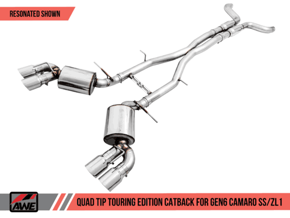 AWE Cat-Back Resonated Exhaust Touring Edition Quad Outlet Chrome Tips (16-18 Camaro Coupe SS Manual/ZL1) 3015-42092