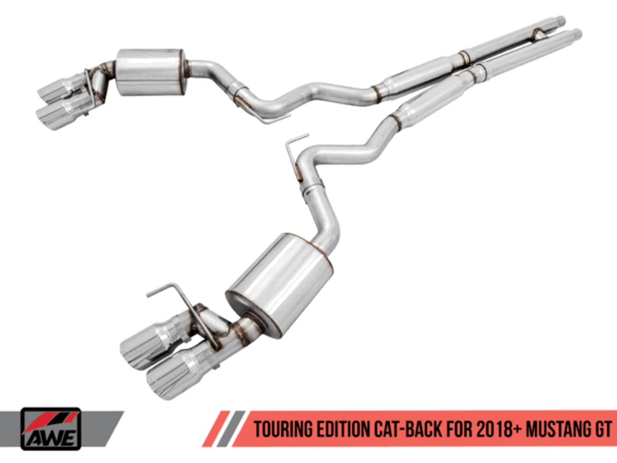 AWE Exhaust Catback Touring Quad Tip Chrome (2018-2023 Mustang GT) 3015-42102