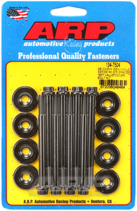 ARP Small Block Chevy GENIII/IV LS Series .375 Spacer 12pt Valve Cover Bolt Kit - Black - 134-7504